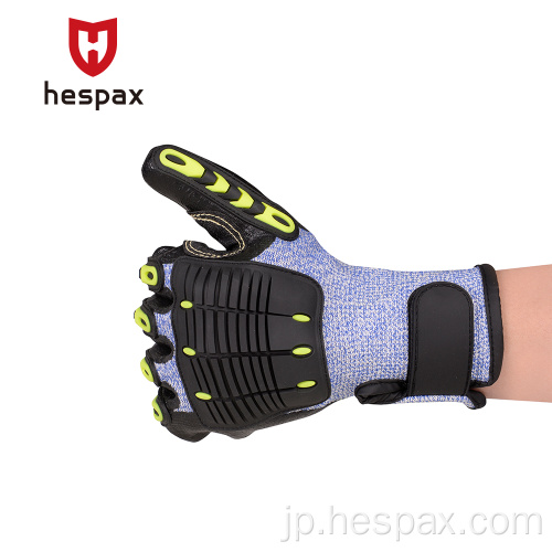 Hespax hppeニトリルコーティング抗衝撃保護手袋